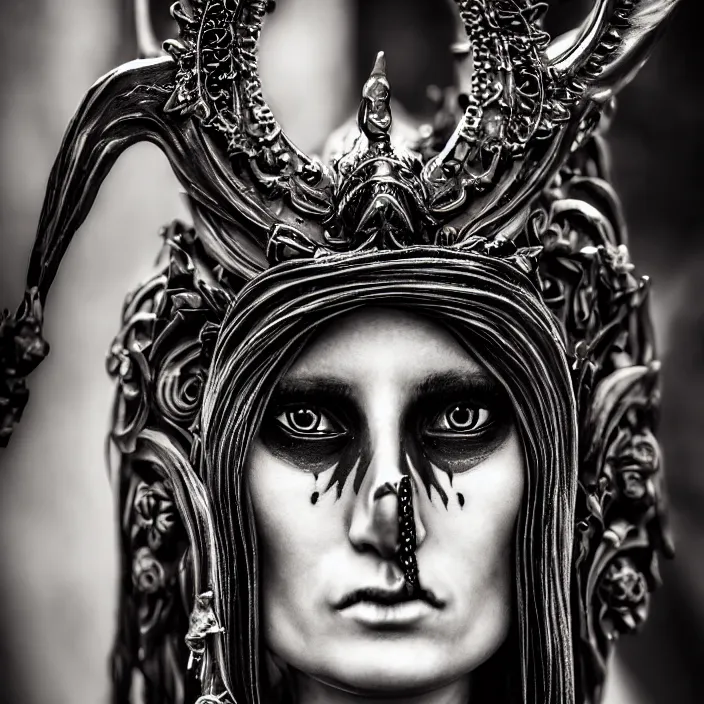 Prompt: candid photography, close up portrait, goddess of death, by anne stokes, updo, highly detailed, uhd