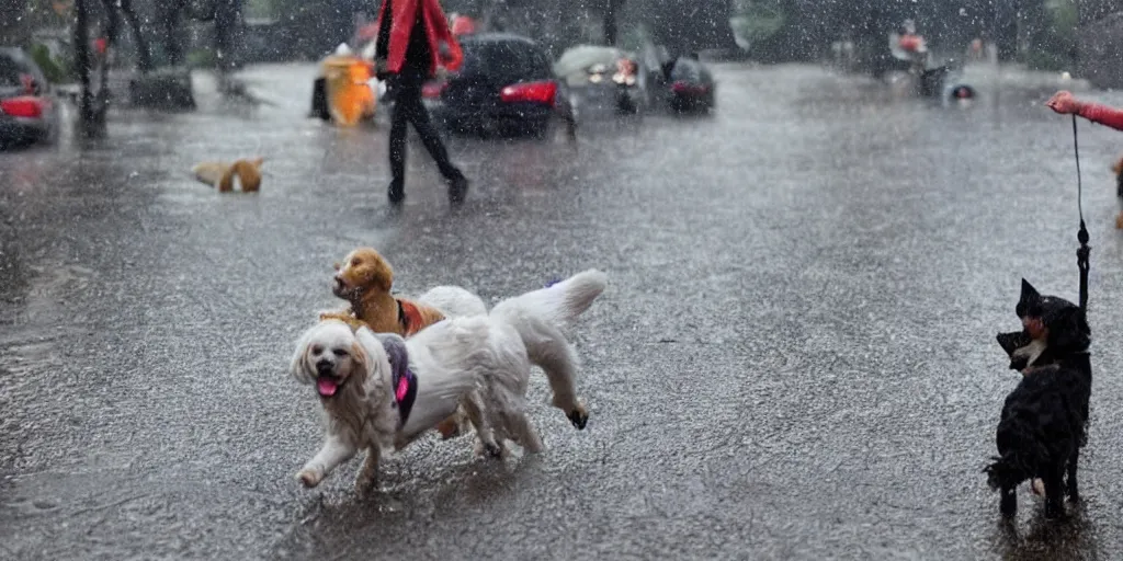 Prompt: photo raining cats and dogs