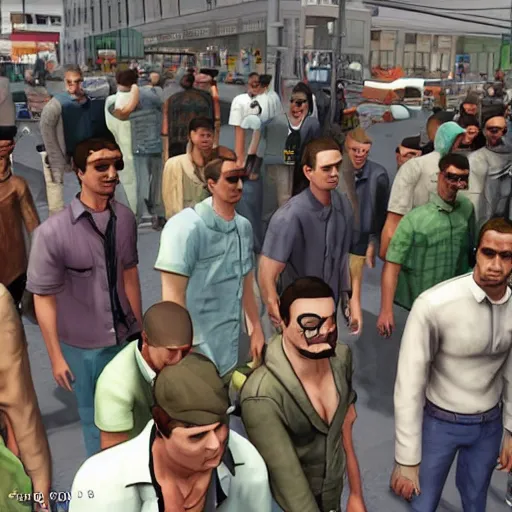 Prompt: crowd of GTA NPCs