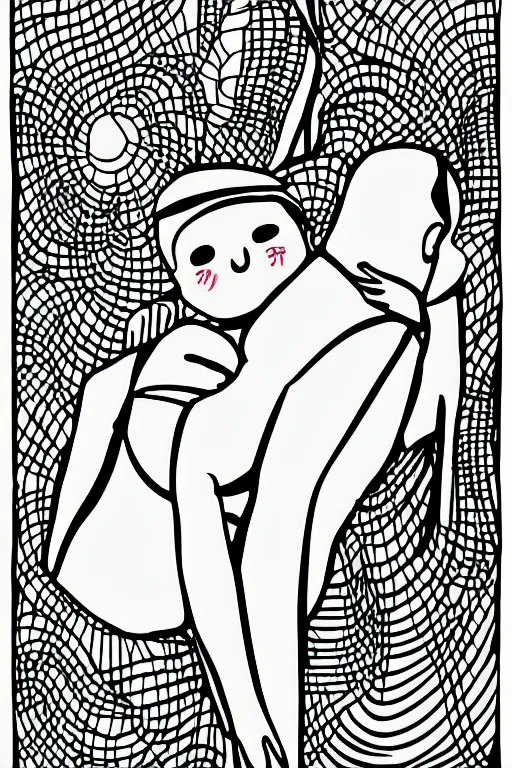 Prompt: graphic line art illustration of a loving hug