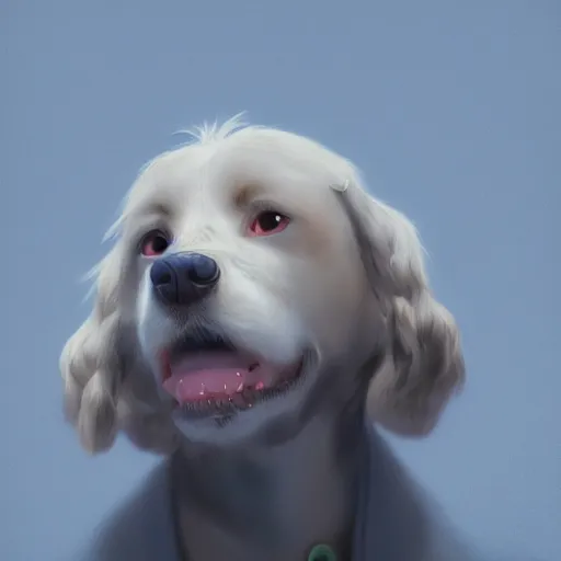 Image similar to portrait of a dog, james jean style, vfx art, unreal engine render, claymation style, colourful, volumetric light, digital painting, digital illustration, dramatic light,