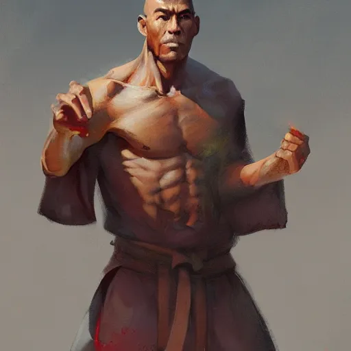 Image similar to A matte oil on canvas portrait of a male martial artist monk by greg rutkowski and artgerm, trending on artstation, dungeons and dragons art