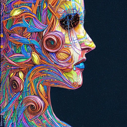 Image similar to the head of a ridiculously beautiful and pretty woman partially made of onion rings of all colors looking up, an ultrafine detailed illustration by james jean, final fantasy, intricate linework, bright colors, behance contest winner, vanitas, angular, altermodern, unreal engine 5 highly rendered, global illumination, radiant light, detailed and intricate environment