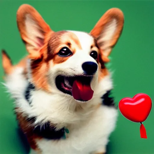 Image similar to a corgi with a heart shaped balloon, high quality, sharp focus, photo by annie leibovitz