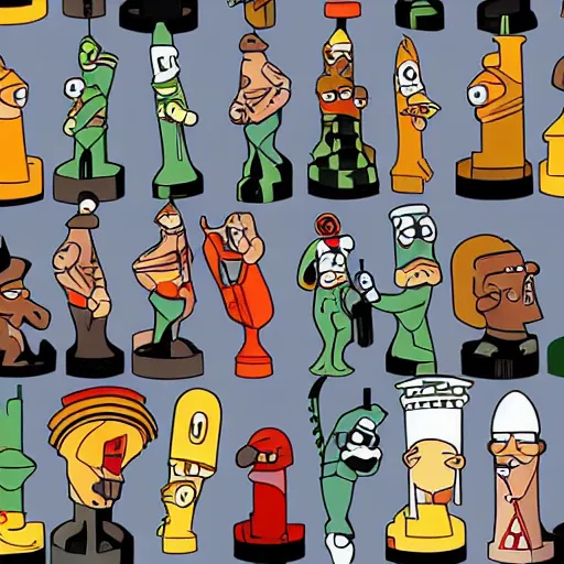 Image similar to futurama characters as chess pieces