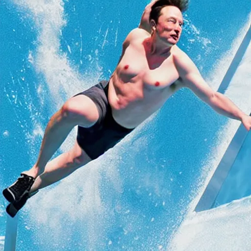 Image similar to elon musk going down a waterslide, photorealistic,