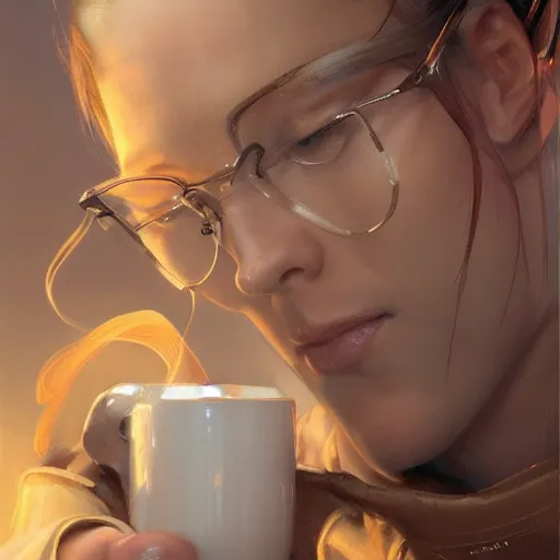 Image similar to an portrait of an female medic drinking coffee, detailed, centered, digital painting, artstation, concept art, donato giancola, Joseph Christian Leyendecker, WLOP, Boris Vallejo, Breathtaking, 8k resolution, extremely detailed, beautiful, establishing shot, artistic, hyperrealistic, beautiful face, octane render