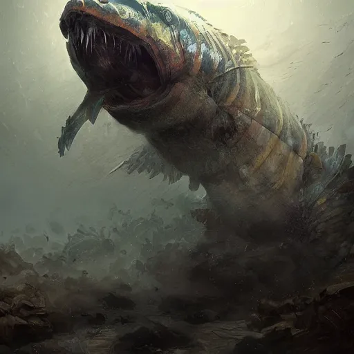 Prompt: plecostomus monster, sharp focus, illustration, highly detailed, digital painting, concept art, matte, art by ruan jia and wlop and greg rutkowski, masterpiece