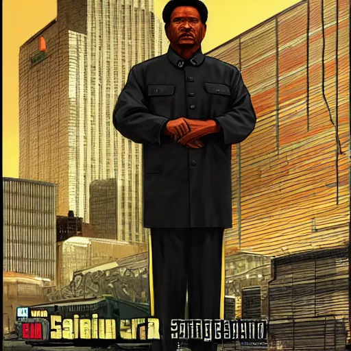 Prompt: a black mao zedong in gta v, cover art by stephen bliss, boxart, loadscreen