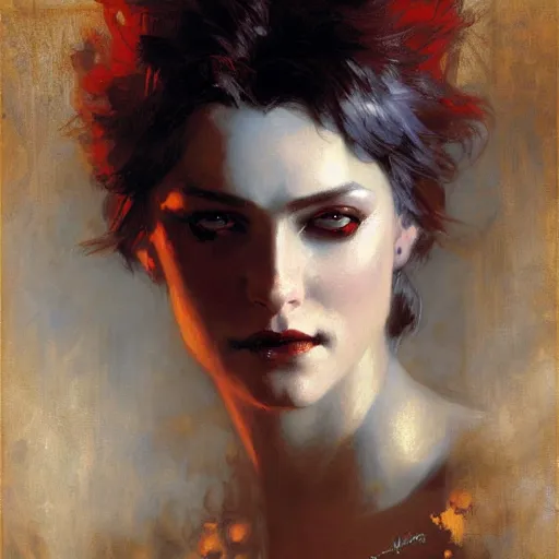 Image similar to attractive twenty first century vampire beautiful eyes. highly detailed painting by gaston bussiere, craig mullins, j. c. leyendecker 8 k