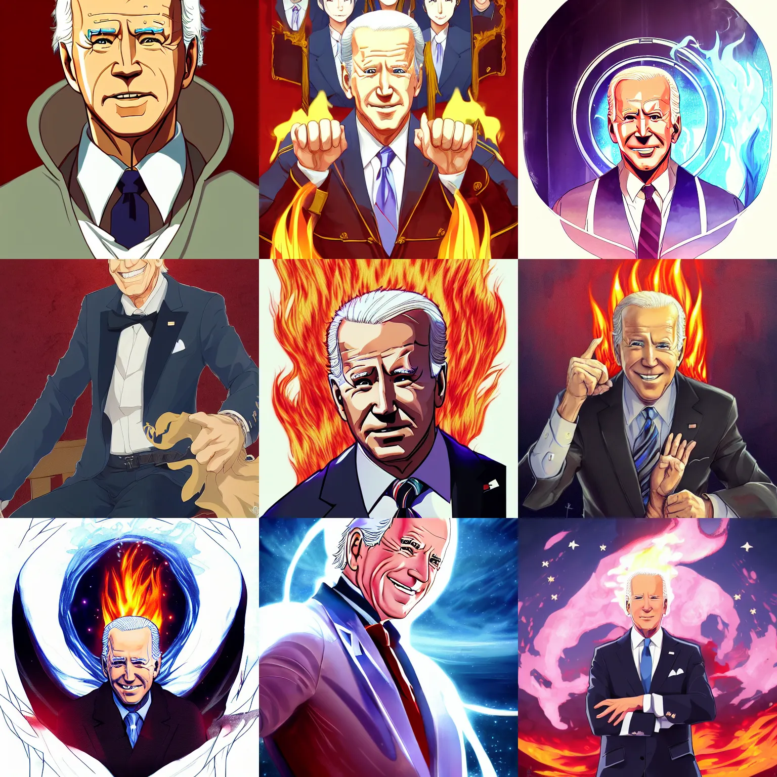 Prompt: Portrait of Joe Biden The Flame Overlord , Anime Fantasy Illustration by Tomoyuki Yamasaki, Studio Kyoto, Madhouse, Ufotable, trending on artstation