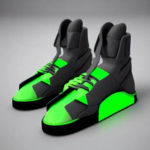 Prompt: Futuristic stylish sneaker made of neon metal and plastic, 3D, unreal engine