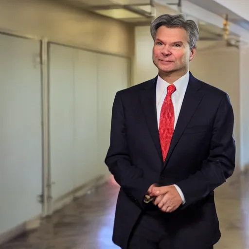 Prompt: fbi director Christopher wray in a clown costume, photo 85mm, f/1.3