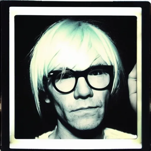 Image similar to Polaroid Portrait of Andy Warhol doing anime cosplay, taken in the 1970s, photo taken on a 1970s polaroid camera, grainy, real life, hyperrealistic, ultra realistic, realistic, highly detailed, epic, HD quality, 8k resolution, body and headshot, film still, front facing, front view, headshot and bodyshot, detailed face, very detailed face