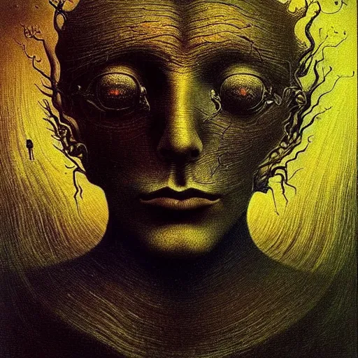 Image similar to My soul transcends the ashes of my body to merge with the blissful dimensionless vodi - contest-winning artwork by Salvador Dali, Beksiński, Van Gogh, Giger, and Monet. Stunning lighting