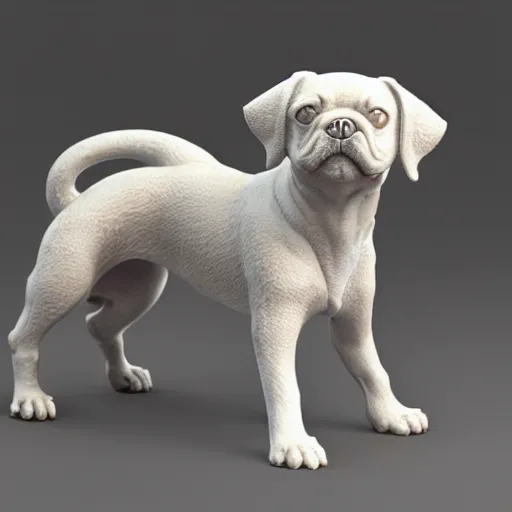 Prompt: a highly detailed realistic 3 d render sculpture of a cute dog with wide open eyes by zhelong xu, unreal engine, ray trace, jingdezhen porcelain. chinese culture. super clear details, ultra clear material. close - up shot, intricate details. 3 d octane render. substance painter.