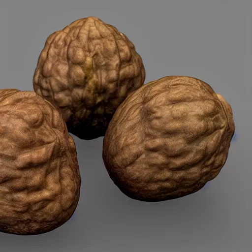 Image similar to 3 d render of 2 walnuts with eyes glaring at someone sitting down