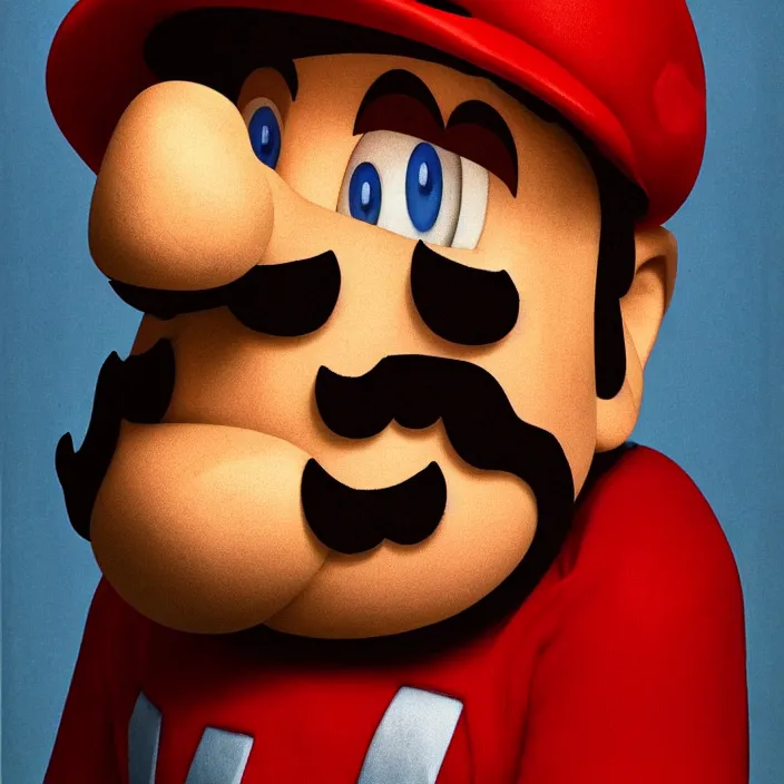 Prompt: portrait of super mario, sad, by irving penn