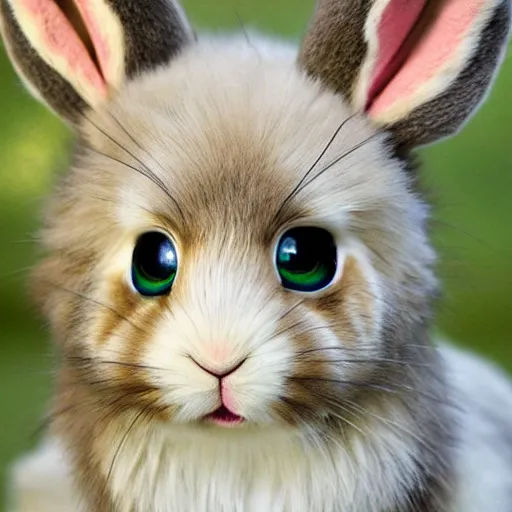 Image similar to cute furry bunny, green eyes, light brown fur, anime, wlop