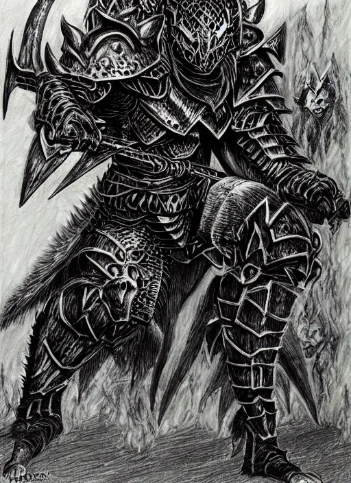 Image similar to demon wolf armored knight by kentaro miura