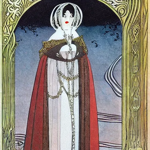Image similar to beautiful young medieval queen by kay nielsen