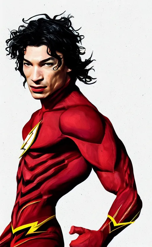 Image similar to ezra miller as flash eating popcorn, very realistic, trendin on artstation