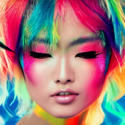 japanese model with maximalist hair style and makeup, | Stable ...