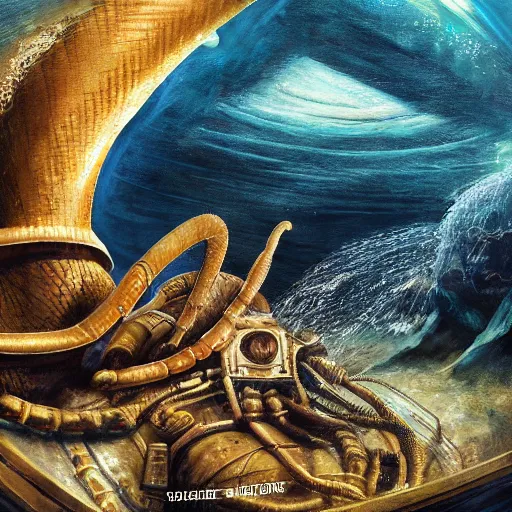 Image similar to 2 0, 0 0 0 leagues under the sea, artstation hall of fame gallery, editors choice, # 1 digital painting of all time, most beautiful image ever created, emotionally evocative, greatest art ever made, lifetime achievement magnum opus masterpiece, the most amazing breathtaking image with the deepest message ever painted, a thing of beauty beyond imagination or words