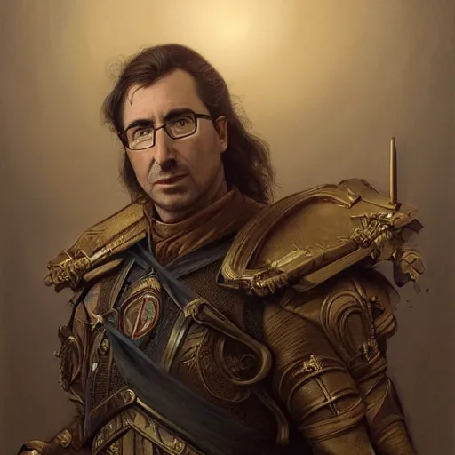 Image similar to portrait of stoic looking john oliver as the vigo carpathian painting, military uniform, fantasy, intricate, elegant, beautiful, highly detailed, charcoal, centered, dark, smokey, digital painting, artstation, concept art, smooth, sharp focus, illustration, art by artgerm and greg rutkowski and alphonse mucha