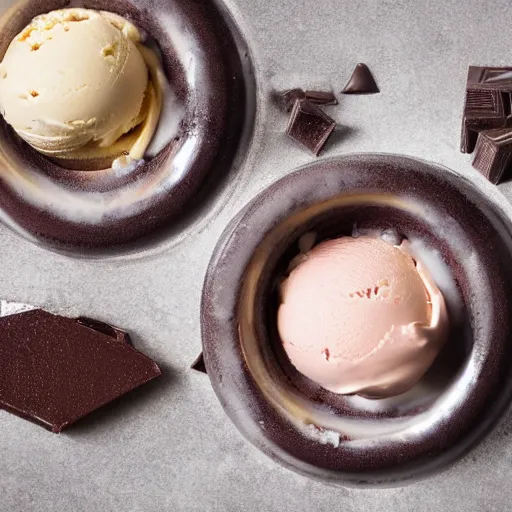 Prompt: extremely delicious looking photo of ice cream dessert, very expensive, top quality product, most perfect chocolate on the world, small manufacture, unique style, 8 k, product photography, professional studio photography