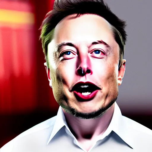 Prompt: 4 k highly detailed portrait face photography of elon musk yelling at his employees so hard that spit flies wearing a dress from lady gaga