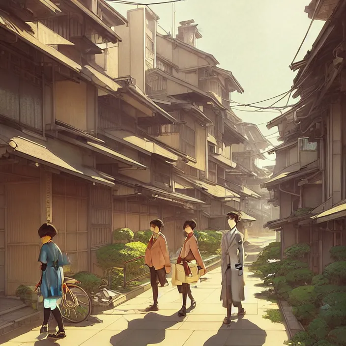 Image similar to empty tokyo neighborhood, spring, in the style of studio ghibli, j. c. leyendecker, greg rutkowski, artem