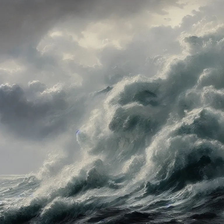 Prompt: a beautiful masterpiece painting of a rough seas on the coast in a storm by juan gimenez, award winning, trending on artstation,