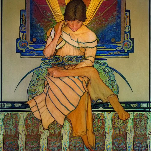 Prompt: the flower prince, by jessie willcox smith and donato giancola and nicholas roerich, and diego rivera, and leo and diane dillon, symbolist, tattoos, dramatic lighting, elaborate geometric ornament, art brut, god rays, soft cool colors, smooth, sharp focus, extremely detailed
