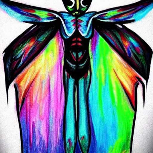 Prompt: colorful mothman scribble, medium - sized tattoo sketch, fantastic detail, trending on pinterest