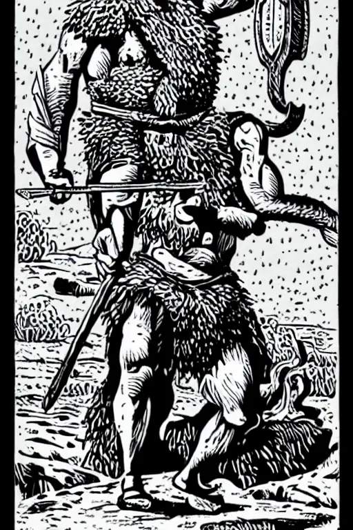 Image similar to ancient historically accurate depiction of the Bible Character Goliath of Gath, the Philistine warrior giant by mcbess