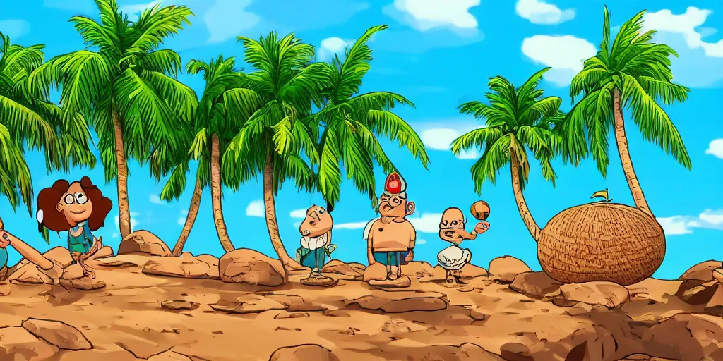 Prompt: from the kokopalm family, coconut, coconut, cartoon, cartoon, highly detailed, sharp, cinematic, 8 k,