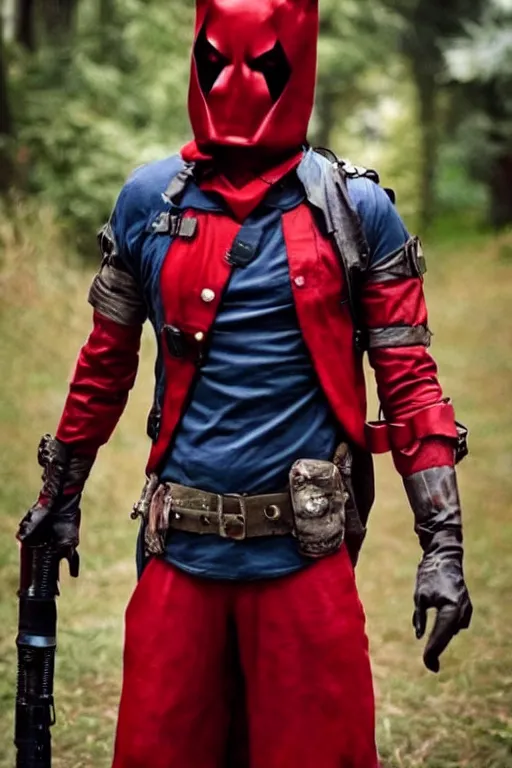 Image similar to red hood cosplay, creepy, disturbing