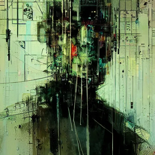 Prompt: portrait of a cyberpunk, wires, machines, in a dark future city by jeremy mann, francis bacon and agnes cecile, ink drips, paint smears, digital glitches glitchart c - 1 0