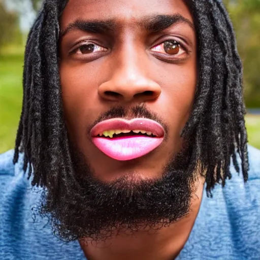 Image similar to black person stretching his bottom lip down showing his teeth