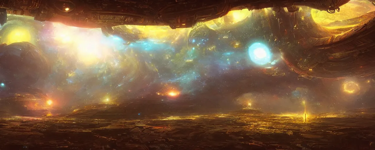 Prompt: ” planetary portal abandoned over open sky, [ art by paul lehr, cinematic, detailed, epic, widescreen, opening, establishing, mattepainting, photorealistic, realistic textures, octane render ] ”