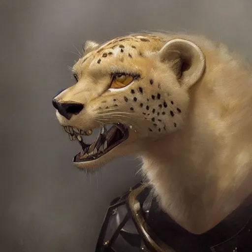 Image similar to a beautfiul award winning commission portrait of an anthro albino cheetah wearing diamond victorian armour,digital art,art by greg rutkowski,character design by charles bowater,photorealistic,ross tran,hyperdetailed,detailed face,fascinating,2021,western comic style