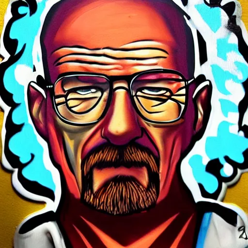 Prompt: a graffiti style painting of walter white.