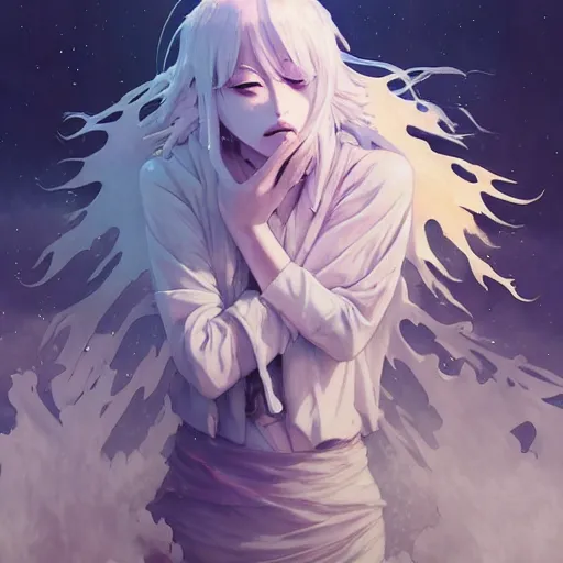 Image similar to god covered in bleach, with rhinestone eyes, covered in paralytic dreams, future pixels, illustration trending on artstation, anime. by hayao miyazaki and rossdraws and artgerm and greg rutkowski and alphonse mucha and studio ghibli and ilya kuvshinov. high quality, stunning, intricate detailed environment. 8 k