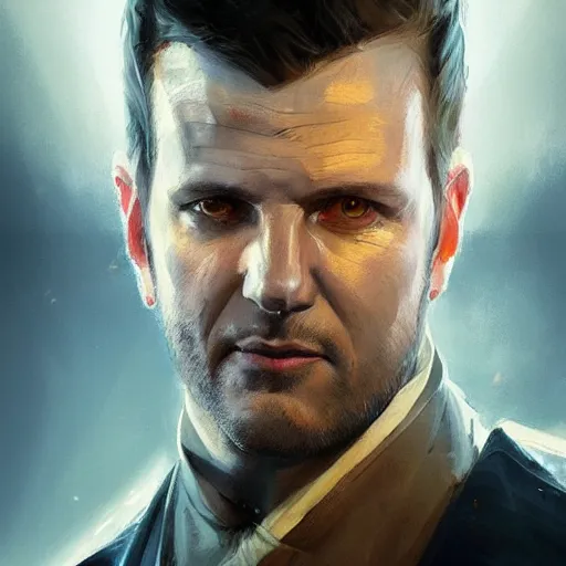 Prompt: portrait of a man by greg rutkowski, he looks like gabriel macht with cybernetic eyes, wearing a futuristic flying jacket, highly detailed portrait, scifi, digital painting, artstation, concept art, smooth, sharp foccus ilustration, artstation hq