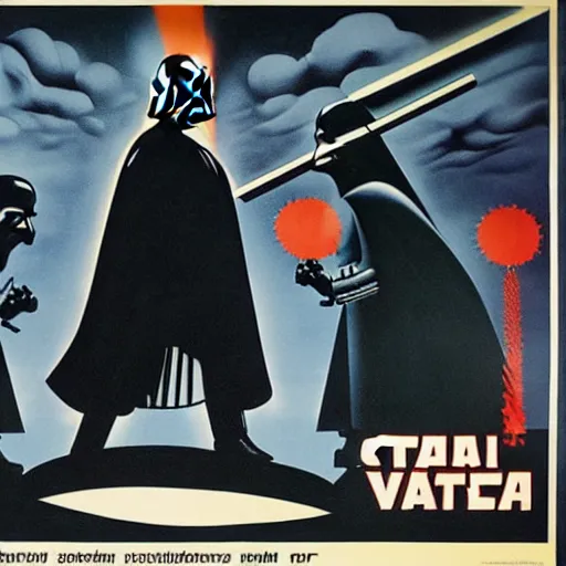 Image similar to Soviet propaganda poster, Darth Vader in a factory