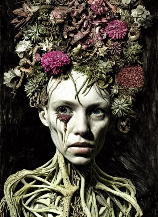 Image similar to beautiful and detailed rotten woman made of plants and many different types of flowers, muscles, intricate, organs, ornate, surreal, john constable, guy denning, dan hillier, sorolla