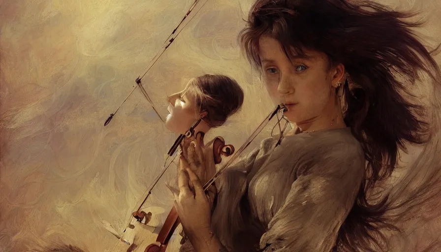 Image similar to angel with wings alone playing on a violin in the desert, oriental painting, sunny morning, russian oil painting, serov, surikov, vasnetsov, repin, kramskoi, paint texture, uplight, insanely detailed and intricate, high resolution, Charlie Bowater, Tom Bagshaw, Norman Rockwell, octane rendered, unreal engine, illustration, trending on artstation, masterpiece, 8k