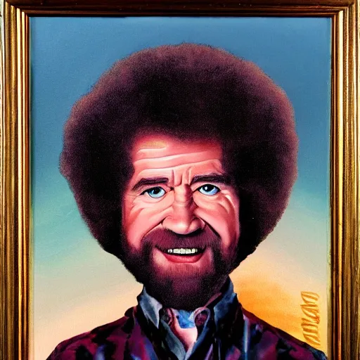 Prompt: Bob Ross as a cult leader, portrait painting
