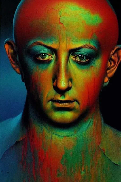 Image similar to portrait of chester bennington colourful shiny beautiful harmony painting by zdzisław beksinski